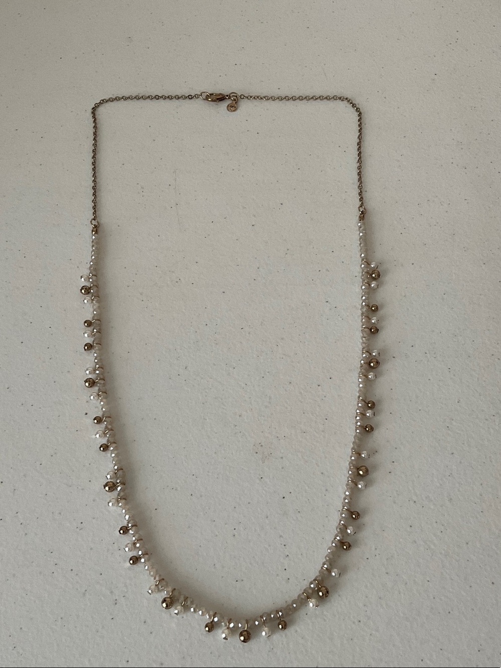 LOFT White Pearl and Gold Bead Layering Necklace